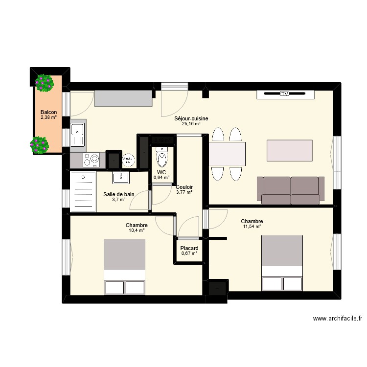 ASIN. Plan de 12 pièces et 60 m2