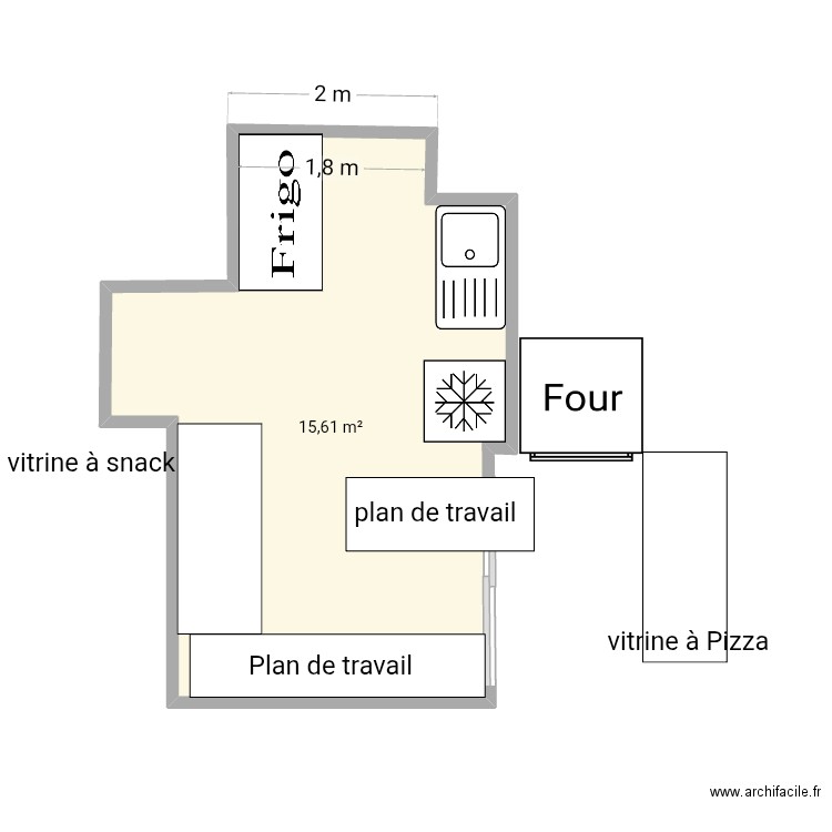 Cuisine. Plan de 1 pièce et 16 m2
