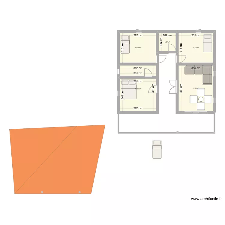 poi. Plan de 5  et 62 m²