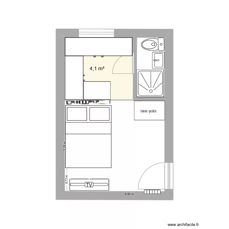 guenot Leslie. Plan de 1 pièce et 4 m²