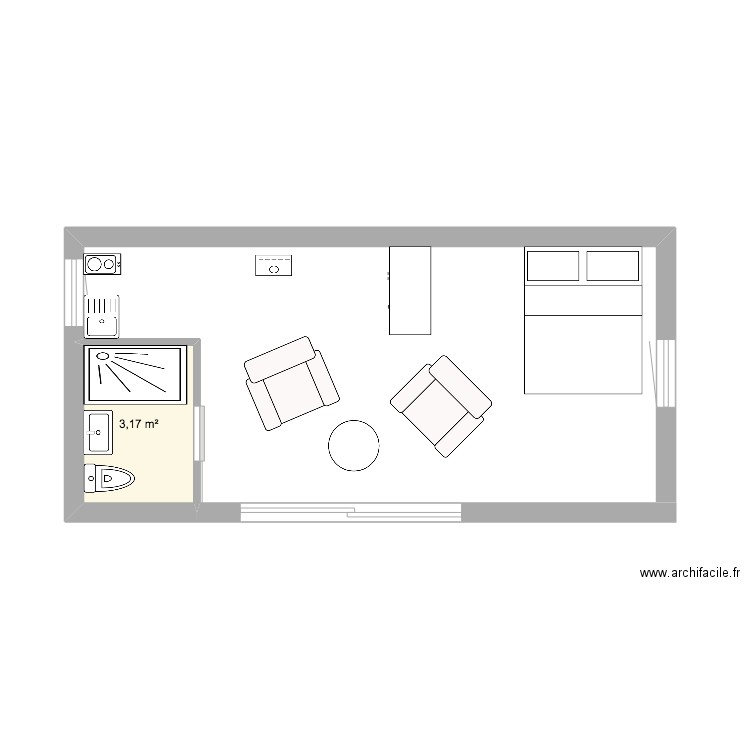 nouv. Plan de 1 pièce et 3 m2
