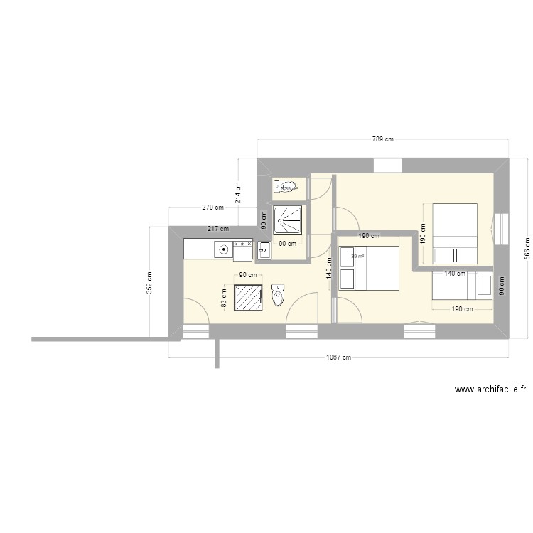 oleron. Plan de 2 pièces et 40 m2