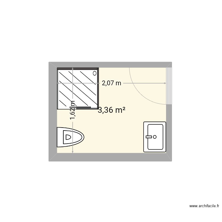 Sdb. Plan de 1 pièce et 3 m2