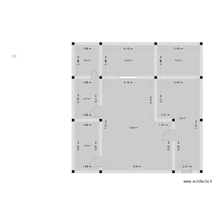DZDZ. Plan de 7 pièces et 93 m2