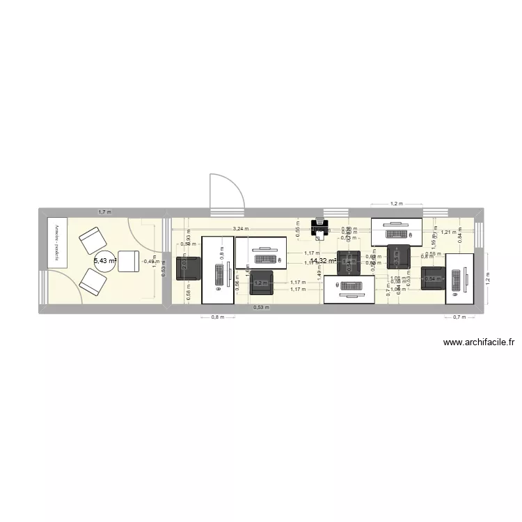 bureau magasin. Plan de 2 Pièces et 20 m² bureau magasin. Plan de 2 Pièces et 20 m²