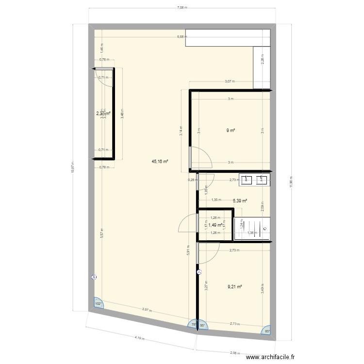 appartement 1 bruyeres. Plan de 6 pièces et 73 m2
