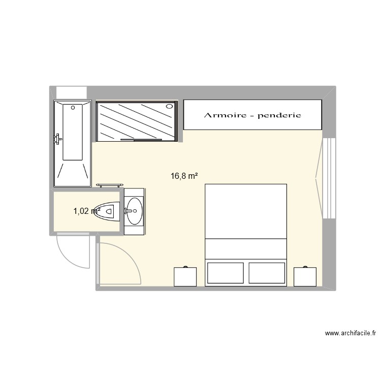 SDB Lilian Version finale. Plan de 2 pièces et 18 m2
