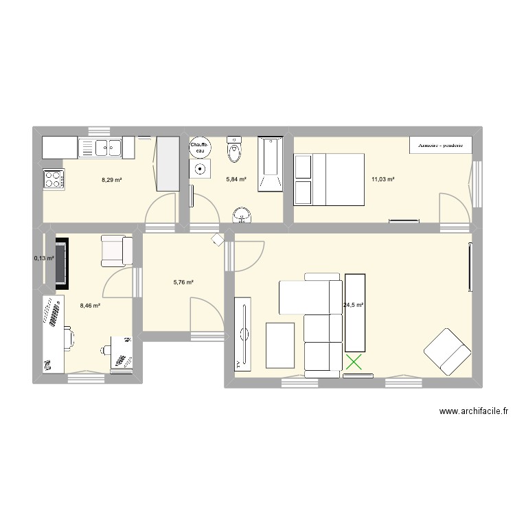 appartement. Plan de 7 pièces et 64 m2
