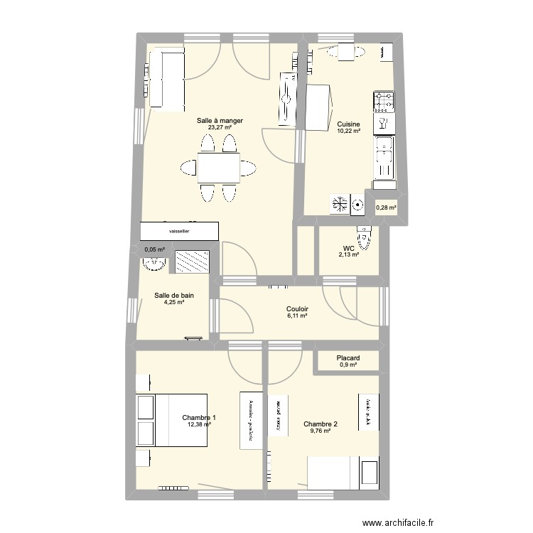sylvie et ali. Plan de 10 pièces et 69 m2