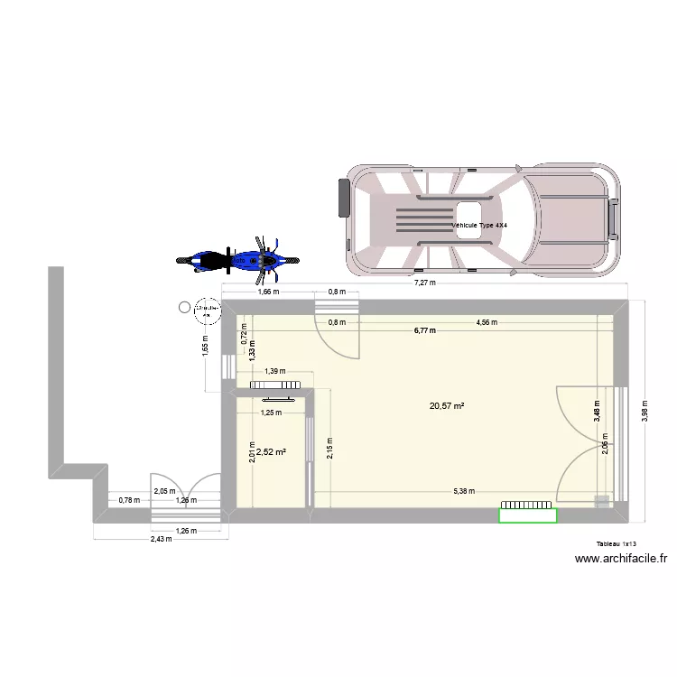 Studio 5. Plan de 2  et 23 m²