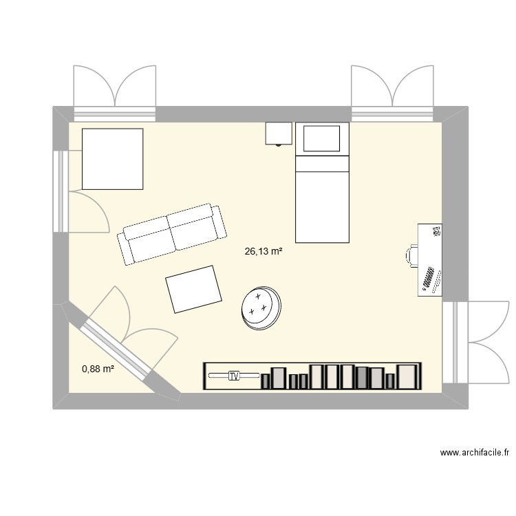 Chambre GM. Plan de 2 pièces et 27 m2