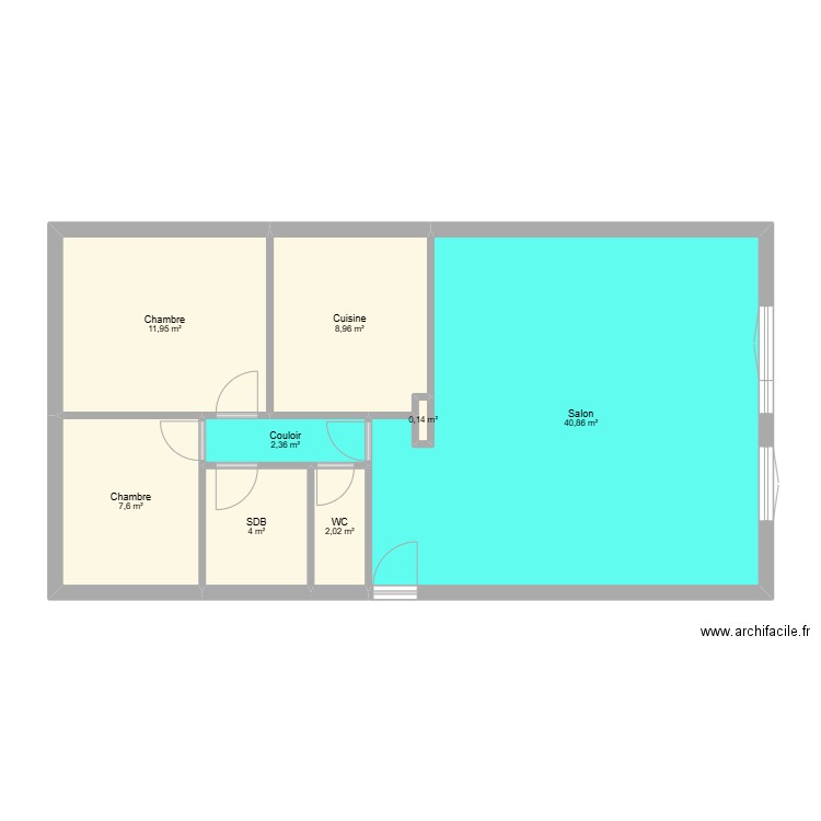 salon cuisine 2. Plan de 8 pièces et 78 m2
