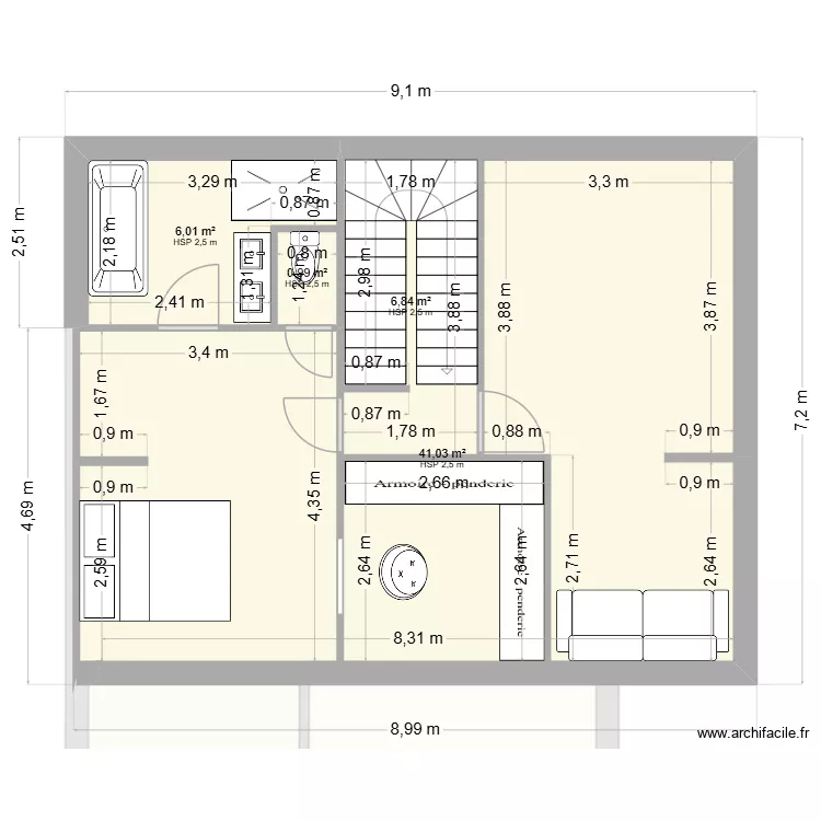 maisons Laffite plan dernier &eacute;tage V4. Plan de 7  et 107 m²