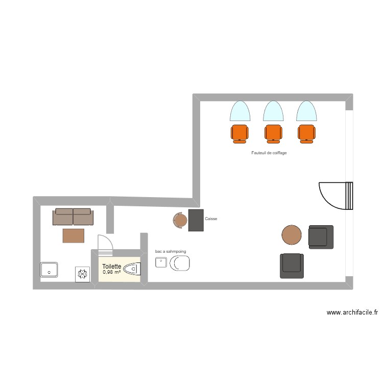 salon de coiffure issou. Plan de 1 pièce et 1 m2