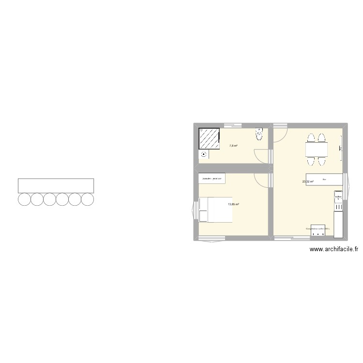 emili. Plan de 3 pièces et 45 m2