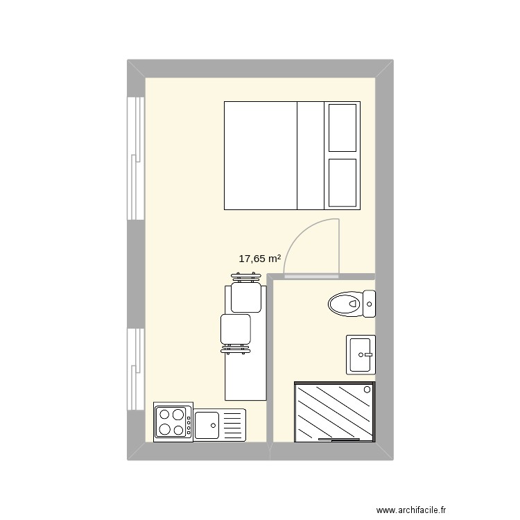 HLL 19.5m². Plan de 1 pièce et 18 m2