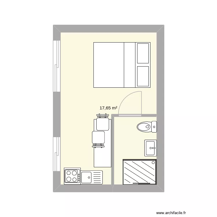 HLL 19.5m&sup2;. Plan de 1 pièce et 18 m²