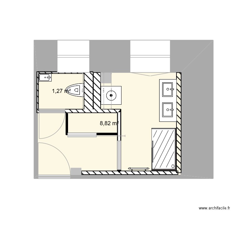 Arba SDB1 v3 Zoom. Plan de 2 pièces et 13 m2
