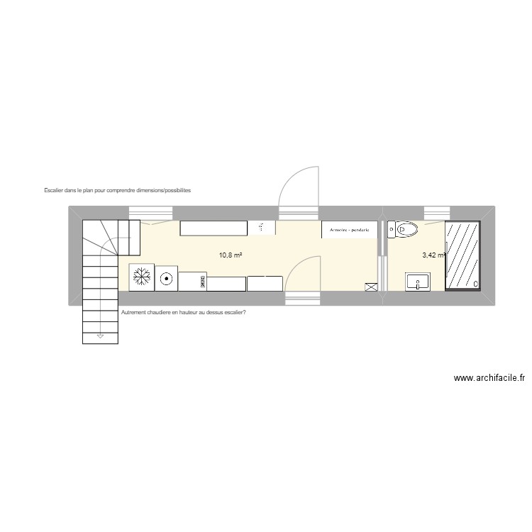 Buanderie 6 AD. Plan de 2 pièces et 14 m2