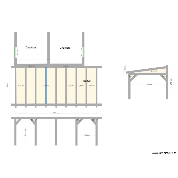 Projet carport. Plan de 13 pièces et 23 m2