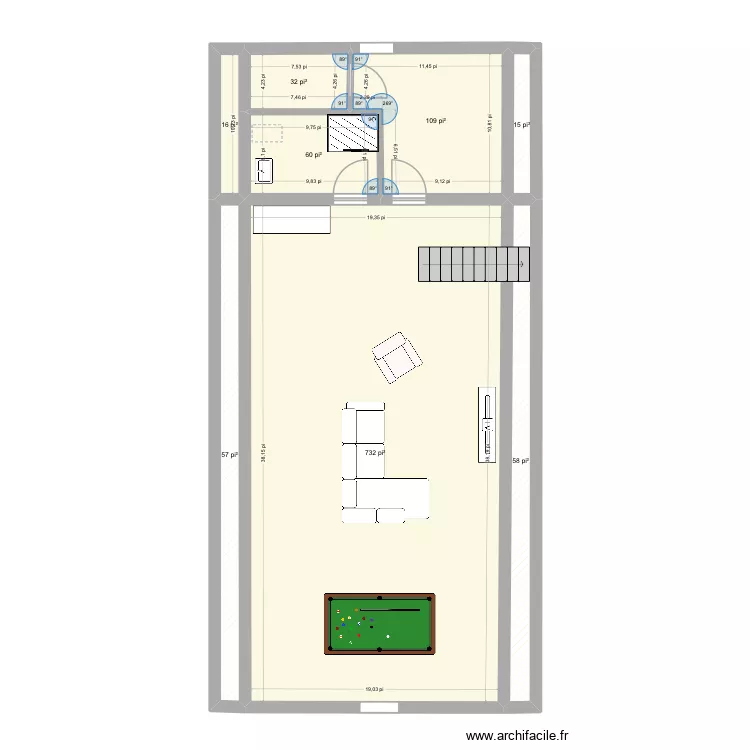 2e &eacute;tage. Plan de 8 pièces et 100 m²