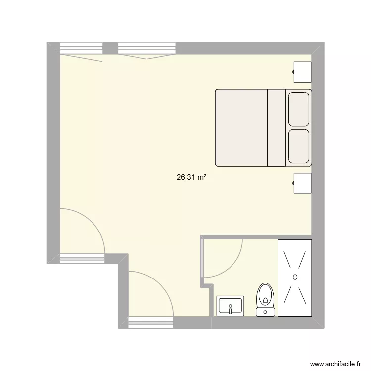 chambre supp Emma config 2. Plan de 1  et 26 m²