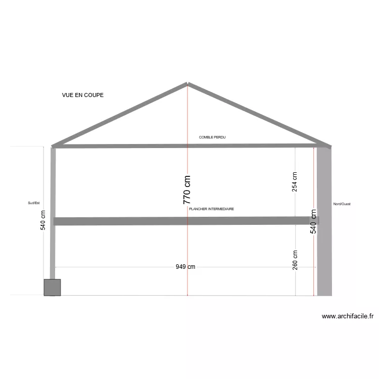 Coupe grange JESS. Plan de 