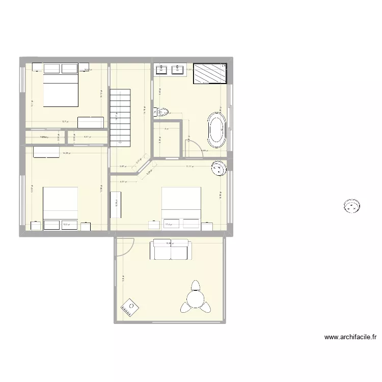 chalet 3 haut option2. Plan de 7  et 85 m²