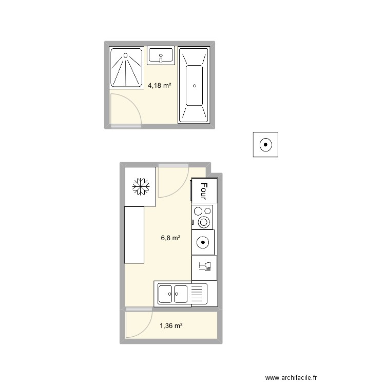 SDB 84. Plan de 3 pièces et 12 m2