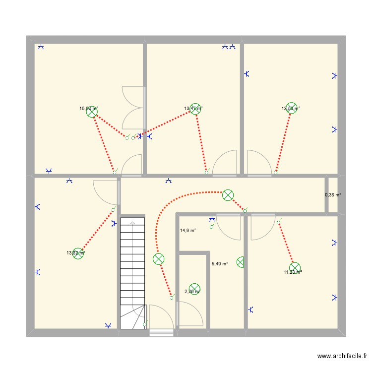 Dupuis RDC. Plan de 9 pièces et 91 m2