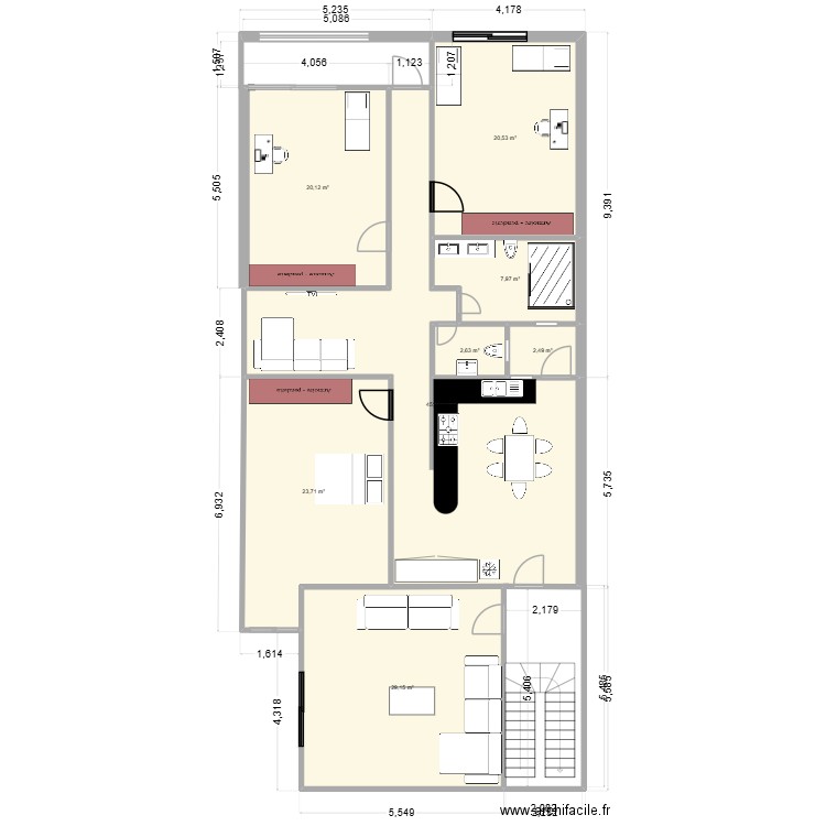 2 eme étage. Plan de 8 pièces et 152 m2