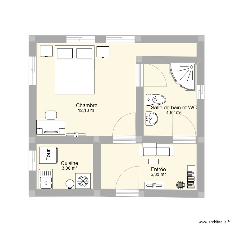 Studio d'Edmond. Plan de 4 pièces et 25 m2