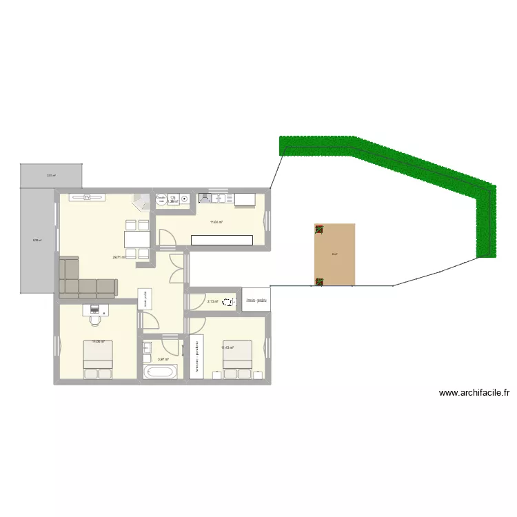Appartement hennebont T3. Plan de 7 Pièces et 74 m²