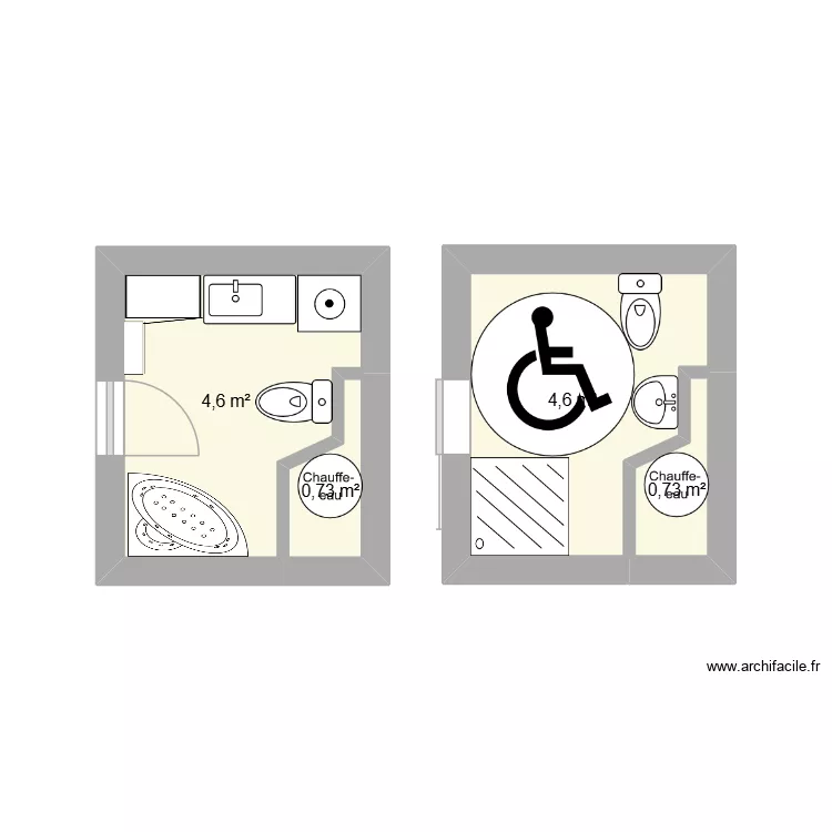 renovation sdb. Plan de 4  et 11 m²