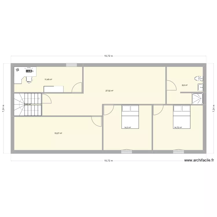 &eacute;tage version 2. Plan de 7  et 100 m²
