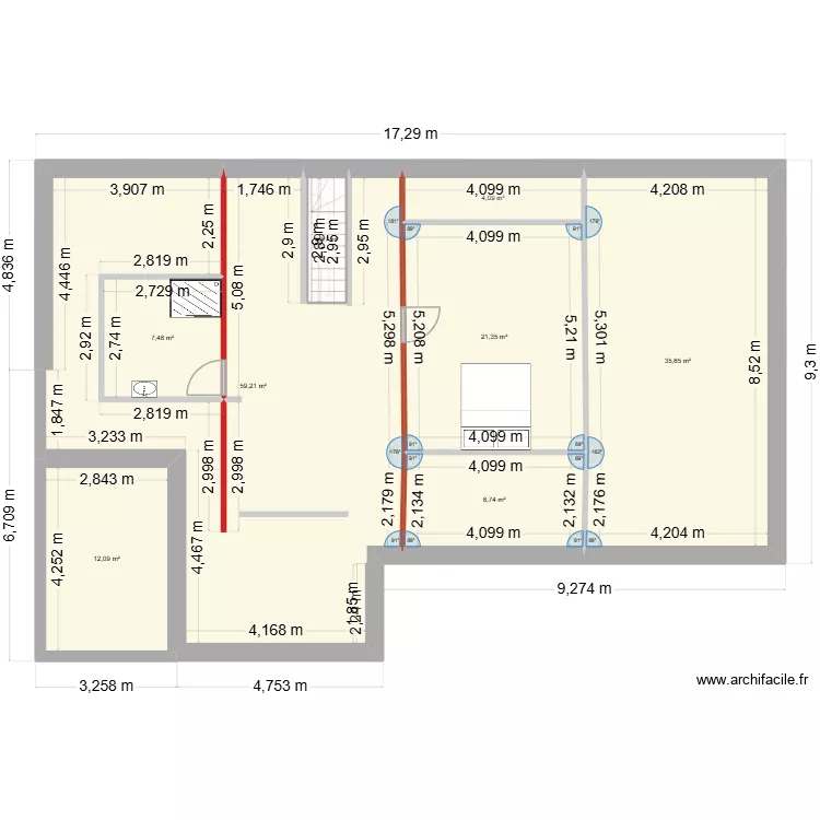 Maison de Saint Agathon futur placement de l'escalier. Plan de 13  et 306 m²