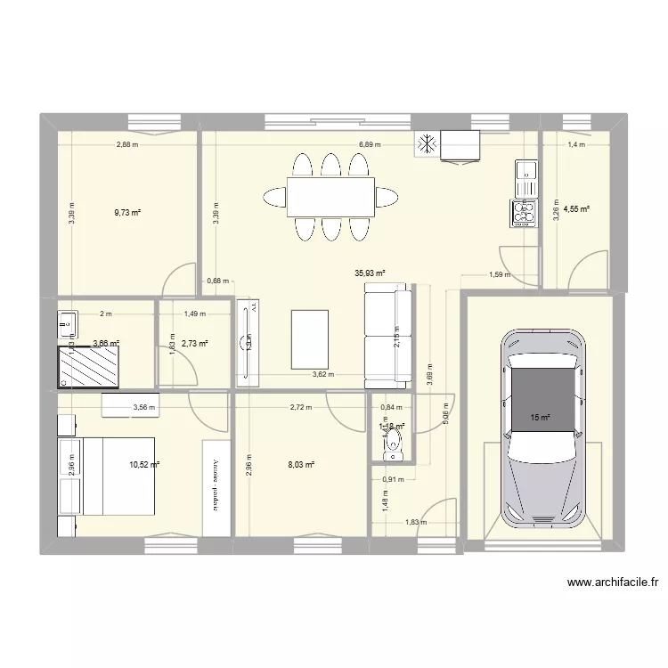 Maison HEXAOM bis bis. Plan de 7  et 92 m²