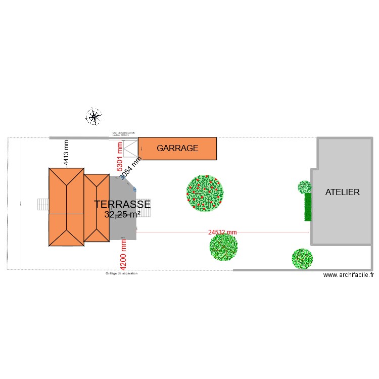 PLAN DE MASSE TERRASSE. Plan de 3 pièces et 185 m2