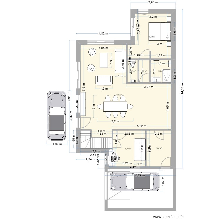 Plan2. Plan de 7 pièces et 85 m2