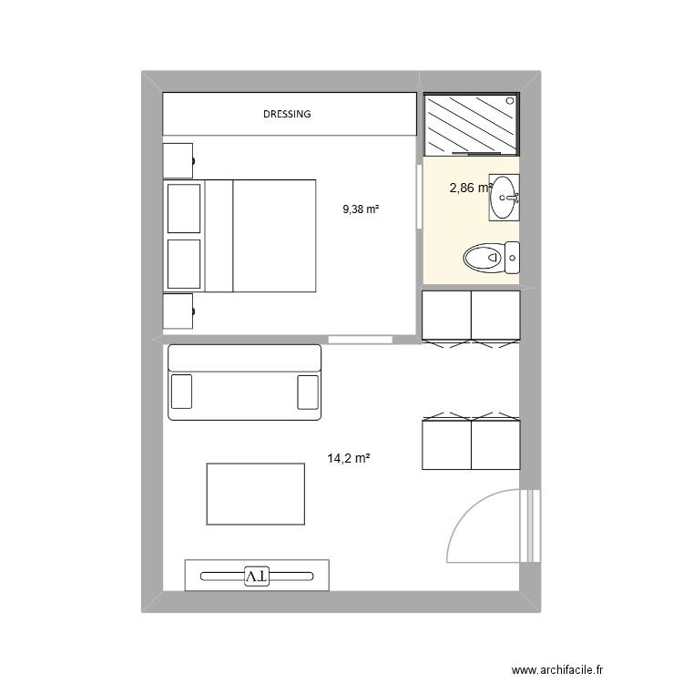 Bergeron. Plan de 3 pièces et 26 m2