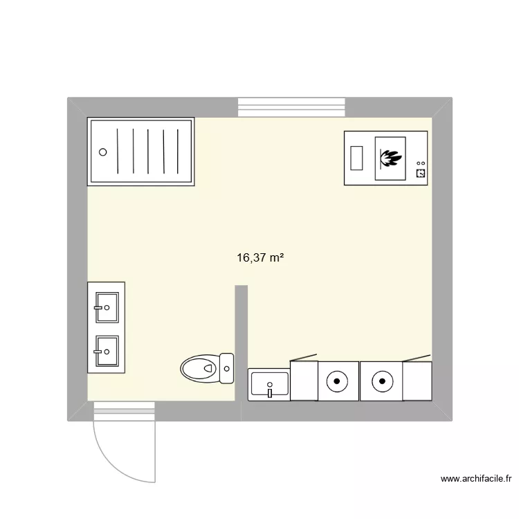 salle de bain. Plan de 1  et 16 m²