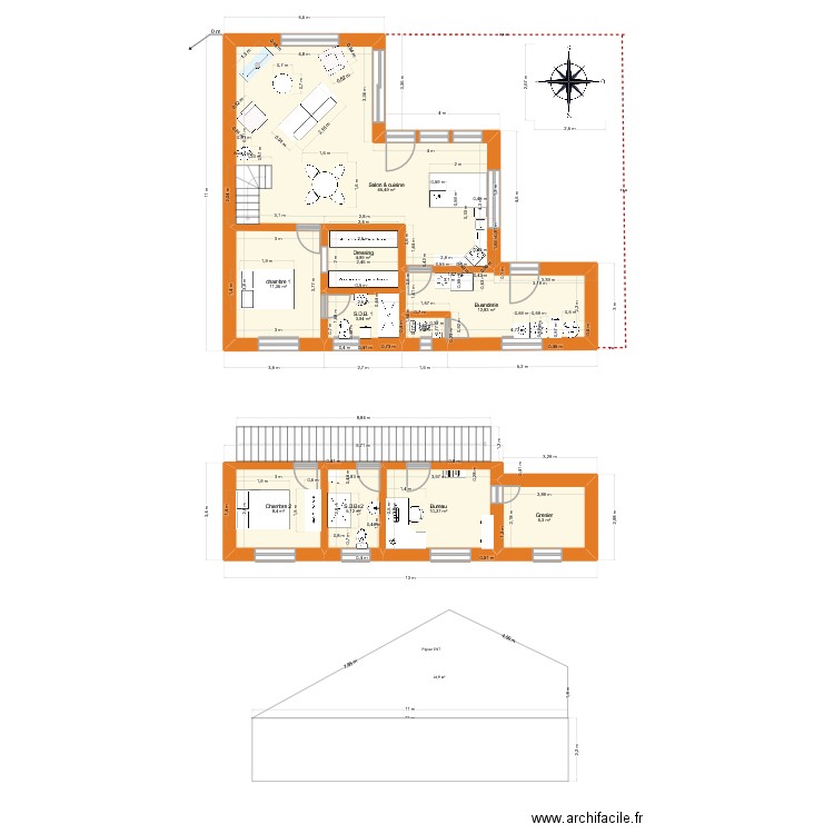 chalet 6. Plan de 10 pièces et 110 m2