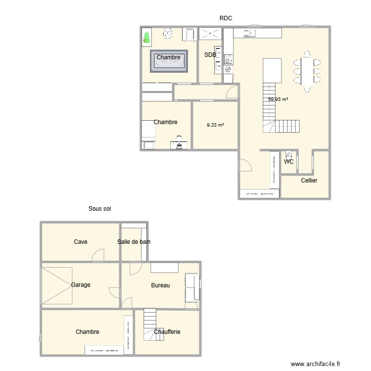 Maison Brussieu. Plan de 14 pièces et 190 m2