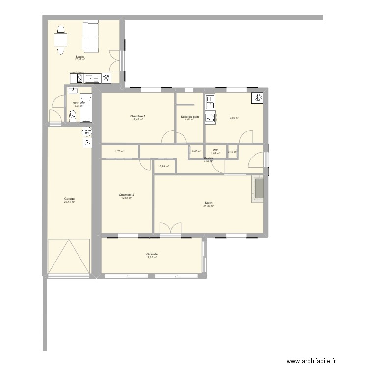 Maison Garage. Plan de 15 pièces et 129 m2