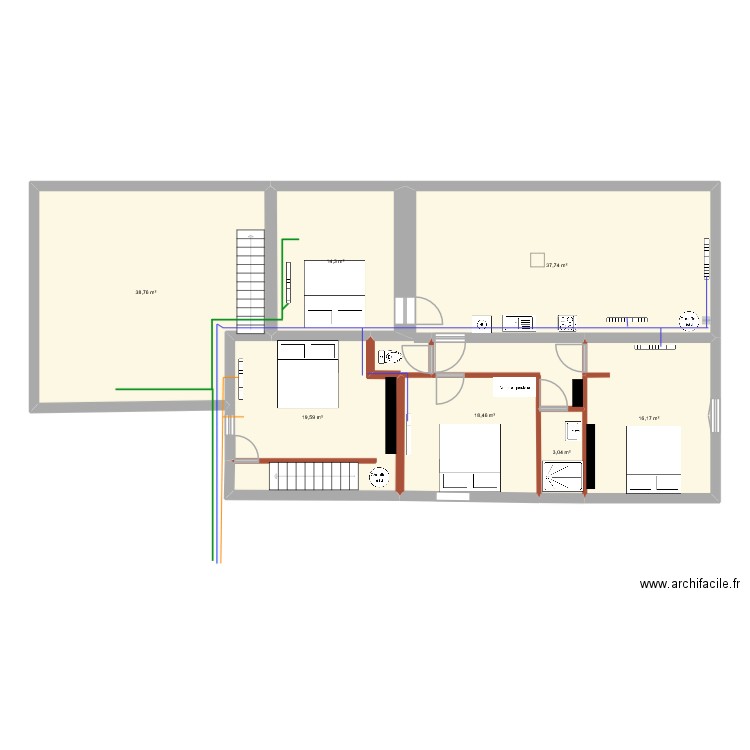 larrous V3 etage. Plan de 7 pièces et 148 m2