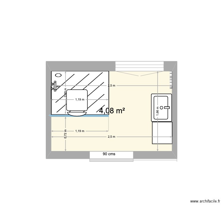 Prieur après. Plan de 1 pièce et 4 m2