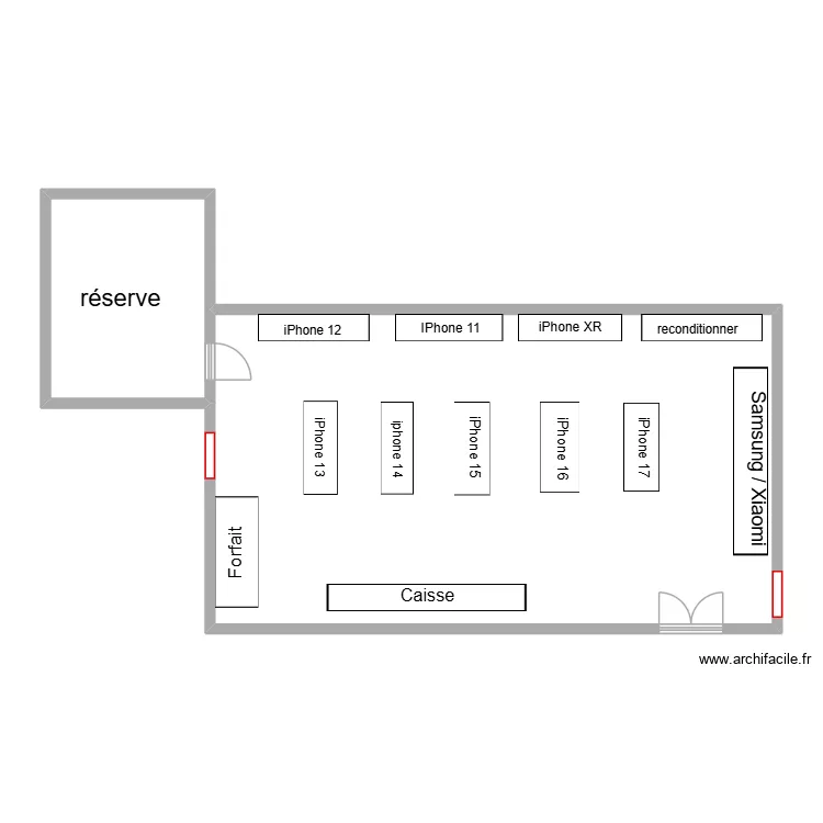 Magasin. Plan de 2  et 98 m²