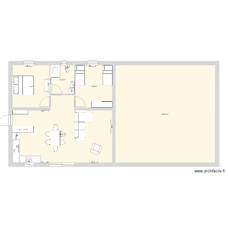 Maison mitoyenne T3 fini. Plan de 5 pièces et 170 m2