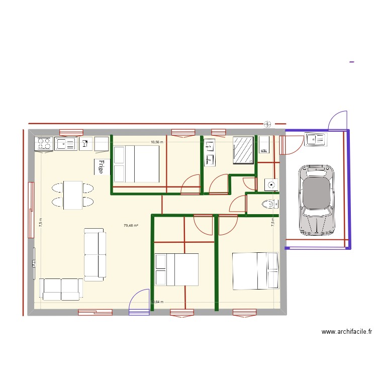 maison ploeven garage attenant2. Plan de 1 pièce et 79 m2