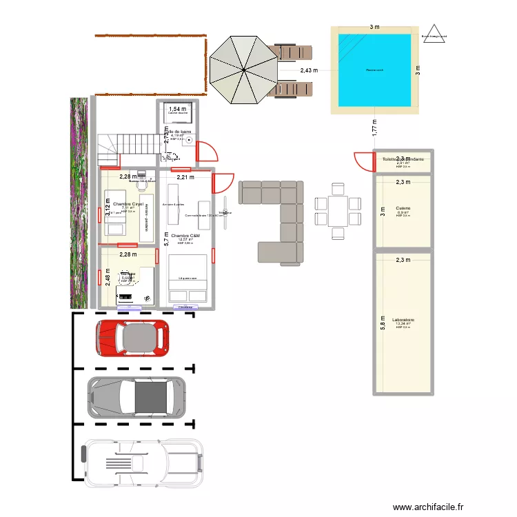 c&m house. Plan de 7  et 52 m²